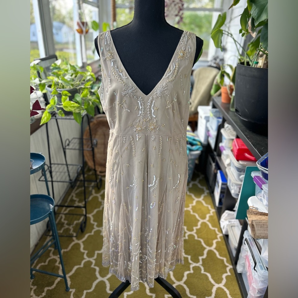 Beige/cream beaded sleeveless dress